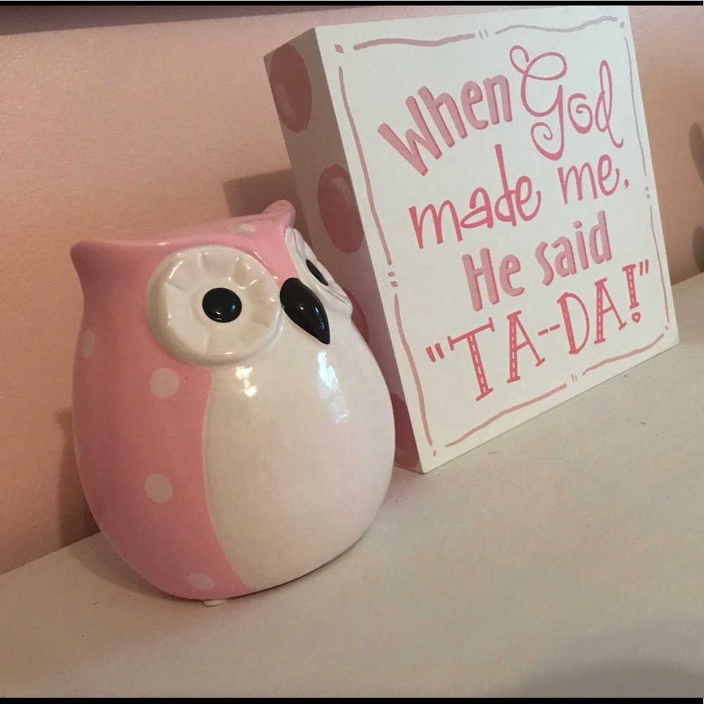 Owl piggy bank & wall art